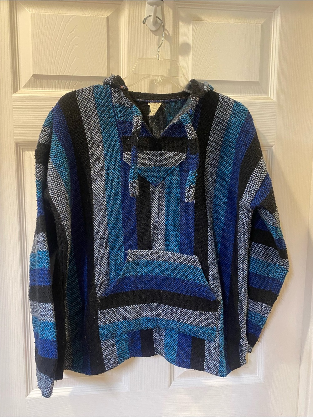 Striped Baja-Style Crewneck Sweater - Blue & Black